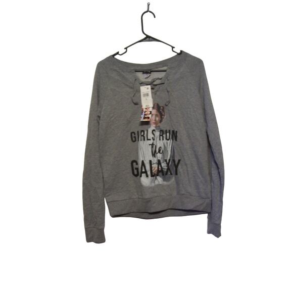 Star Wars Princess Leia "Girls Run The Galaxy" Sweatshirt Gray Size S - Picture 1 of 2